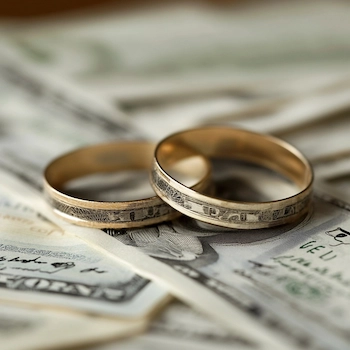 alimony and spousal support attorney - money on wedding rings