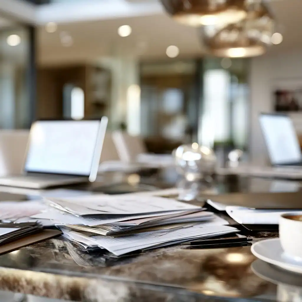 Divorce documents and financial records for complex asset division