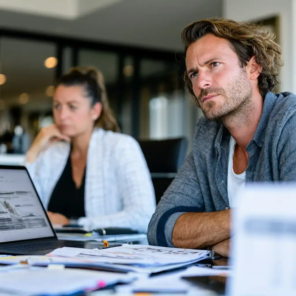 Couple reviewing financial records during a high-asset divorce case