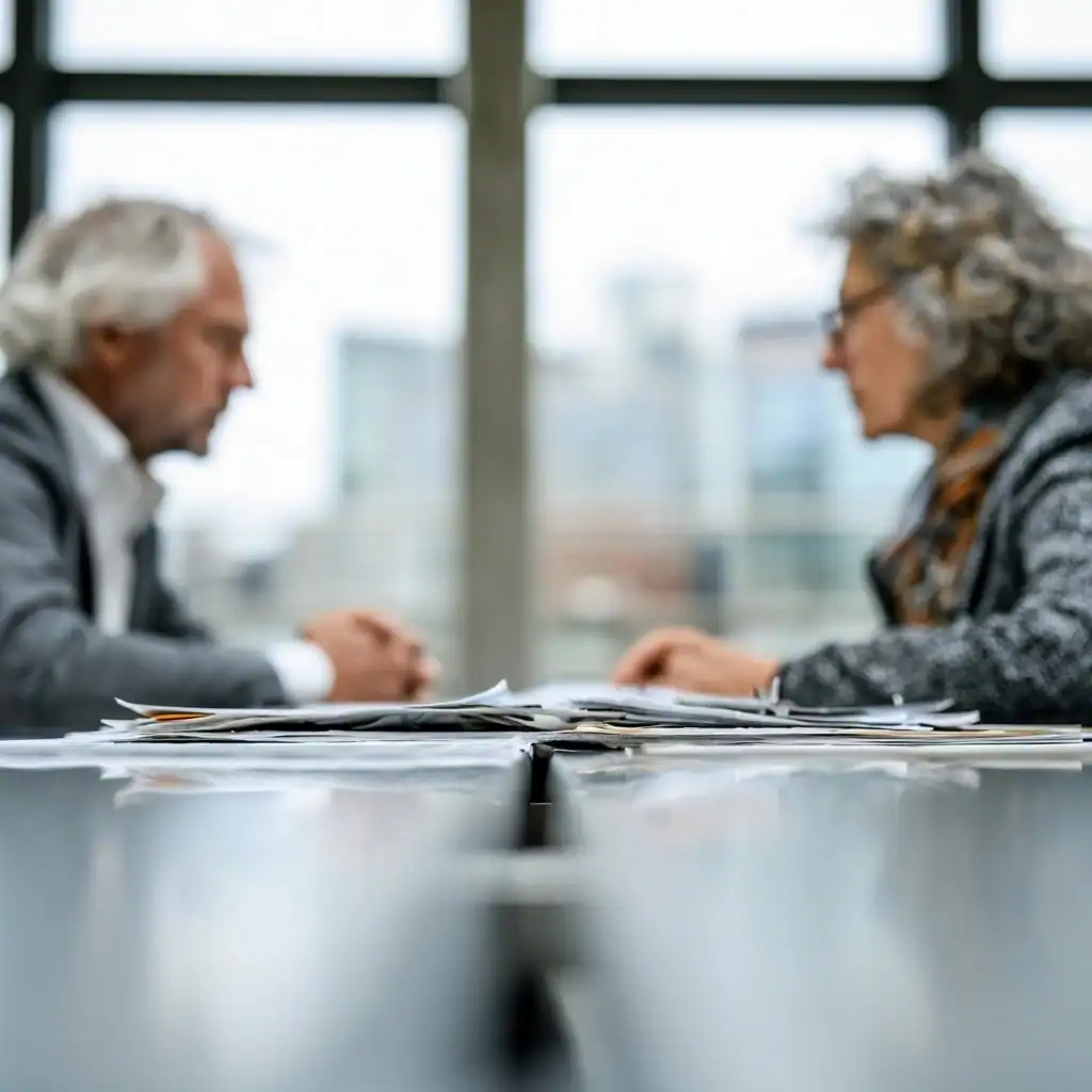 spouses reviewing financial documents during high net worth divorce