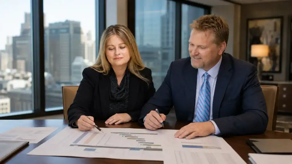Doyle Law Group attorney reviewing grant, vesting, and payment dates in an executive divorce