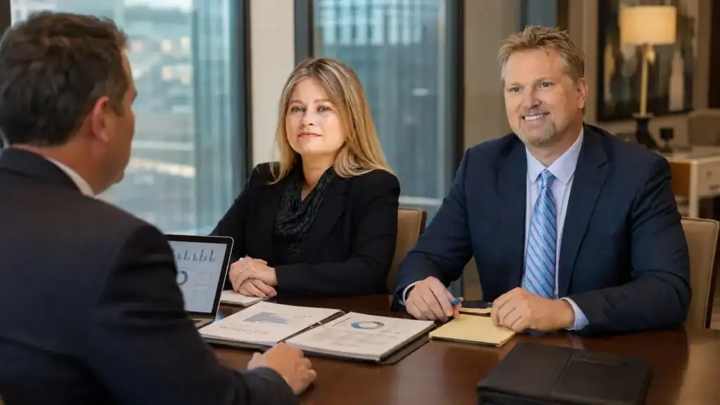 Doyle Law Group attorneys reviewing executive compensation documents for a North Carolina divorce
