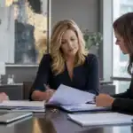 Executive meeting with legal and financial professionals about compensation assets in a North Carolina divorce